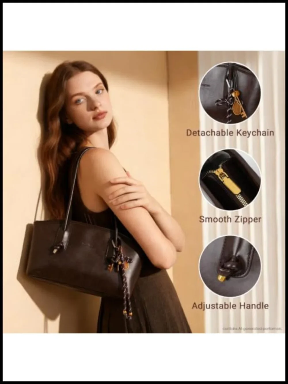 Vintage Faux Leather Hobo Shoulder Bag with Zipper Closure